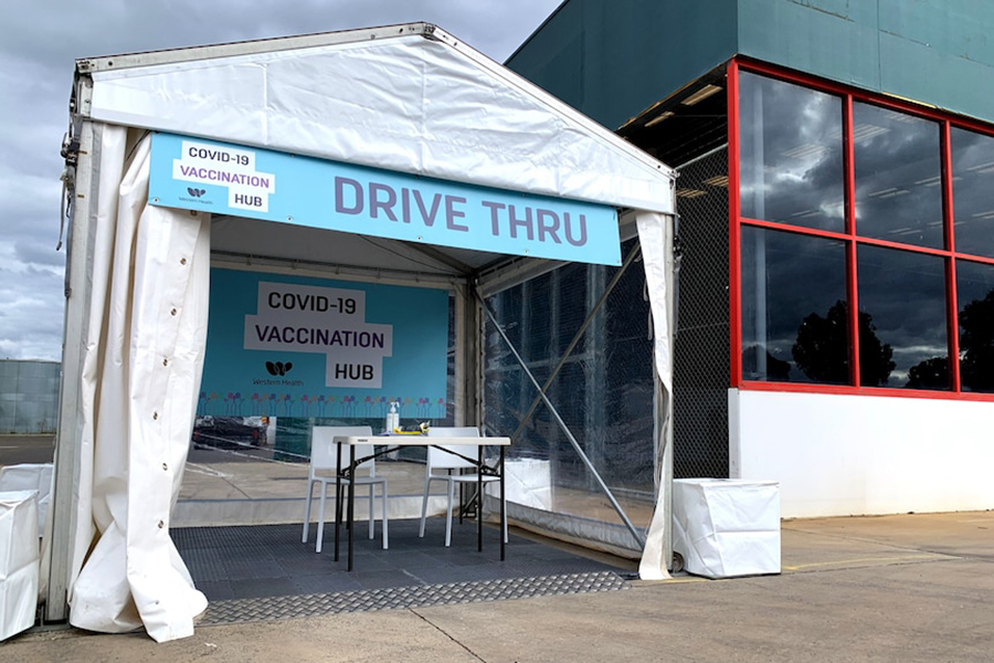 Australia’s first drive-through COVID-19 vaccination hub opens at Woodgrove Shopping Centre